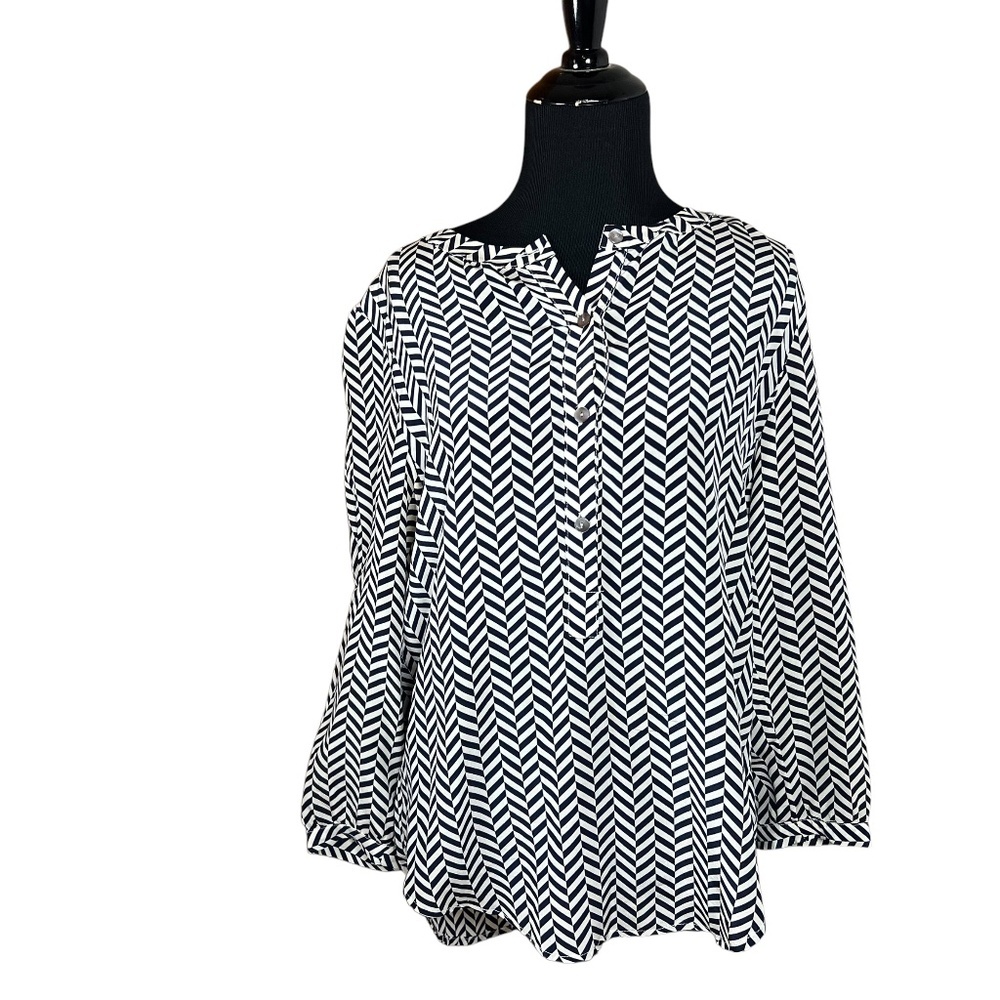 Amour Vert 100%‎ Silk Long Sleeve Shirt Black and White Size Small